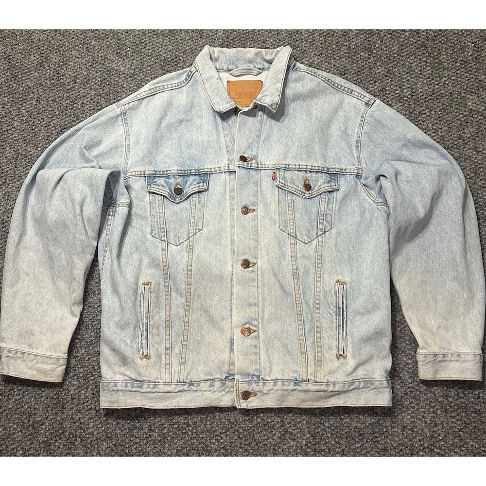 90s Levi's Light Blue Button Logo Collared Jean Jacket Trucker Men's XL Short‎